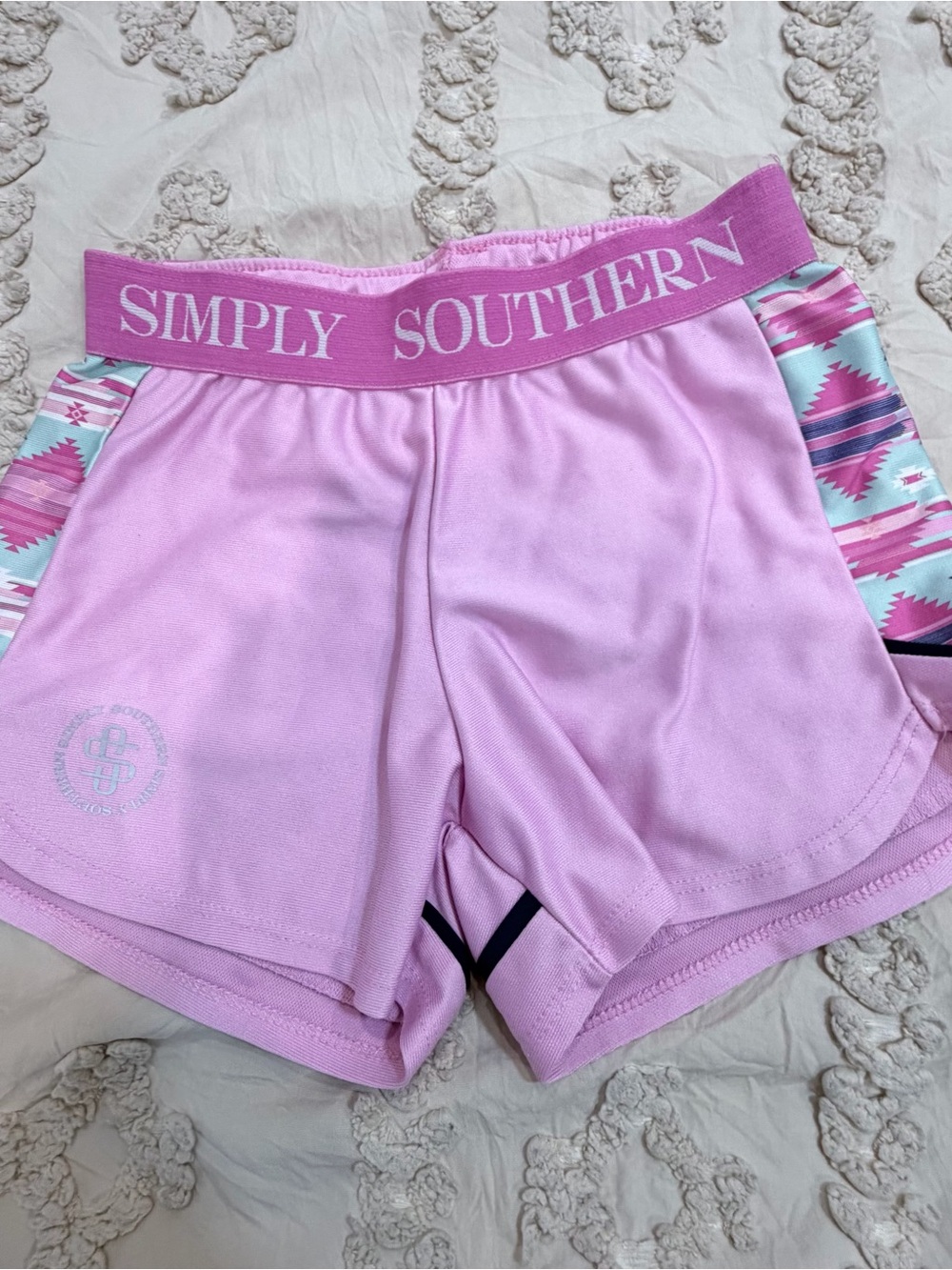 Simply Southern Light Pink Athletic Shorts with Aztec Side Panels